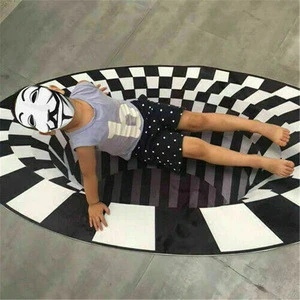 Bottomless Hole Carpet Round Black White Grid 3D Illusion Vortex Room Bedroom Anti-Slip Floor Mats Home Fashion Carpet Rugs