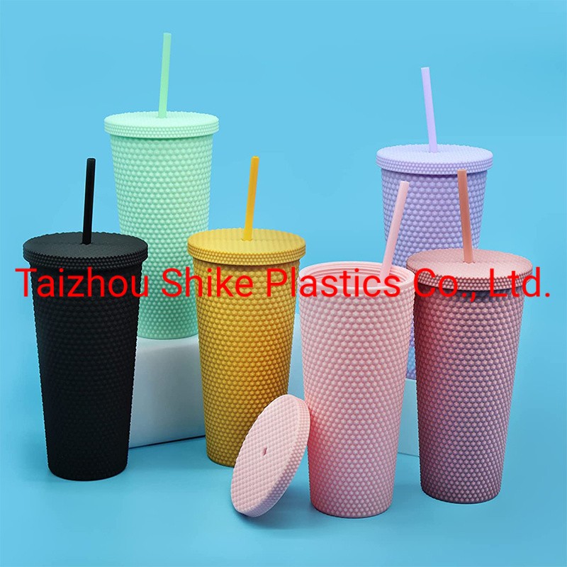 BPA Free 24oz Double Layer Diamond Glitter Durian Cup Pineapple Cups Colorful Black Tumbler with Lid Straw