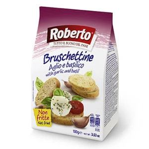 Bruschettine aglio - Italian bruschetta snack with garlic and basil - 100g per bag