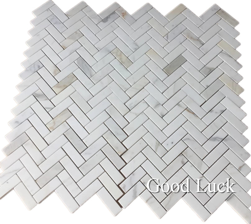 Calacatta Marble Herringbone Mosaic Tile Bathroom Flooring Tile