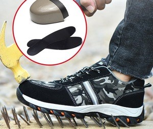Camouflage safety shoes flying woven uppers deodorant breathable anti-smashing anti-piercing work shoes