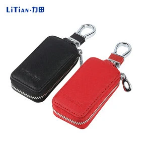 Car Key Chain Bag 100% Handmade Genuine Leather Car Key Holder Metal Hook and keyring Waller Zipper Case for Auto
