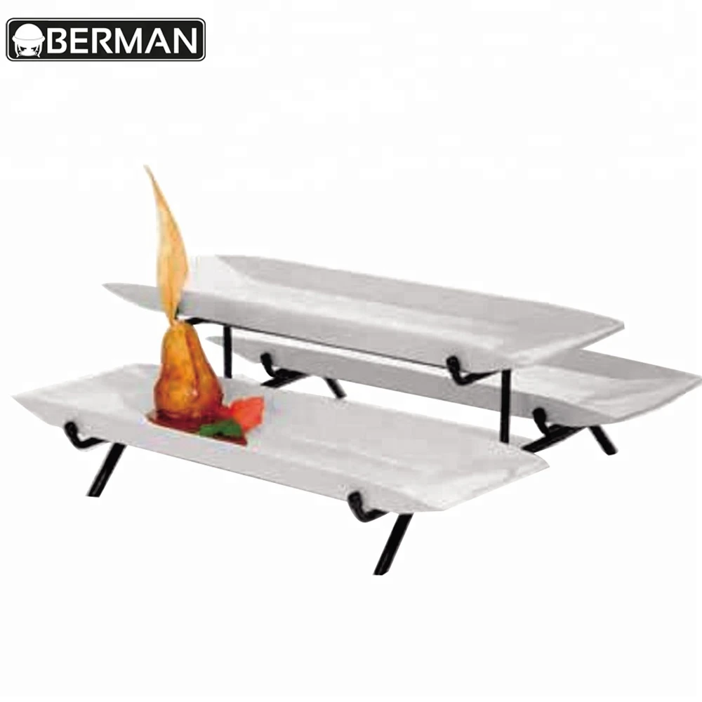 Ceramic buffet server 4 tier white food buffet plate stand tray , hotel and restaurant buffet display stand