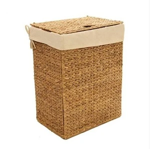 Cheap Folding Natural Water Hyacinth laundry Handmade straw woven storage home laundry basket with liner set for hotel laundry