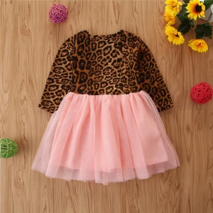 Children Clothing spring autumn girls dress leopard print long sleeve gauze baby dresses children&#x27;s wear baby boutique clothes