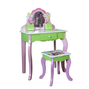 Children Wooden study table Vanity with mirror and Stool kids Bedroom Dresser