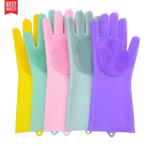 China products manufacture Kitchen Reusable Colored Magic Rubber Hand cleaning Silicone Dishwashing Gloves for washing utensils