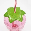 China supplier colorful cute strawberry shape plastic drinking water cup with straw