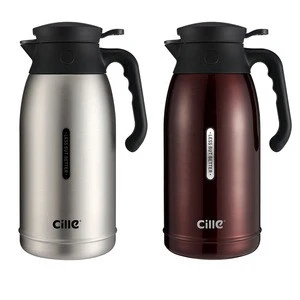 Cille1600/2000ml Insulated Thermos Coffee Pot Tea Pot Stainless Steel Double Wall One Touch Lid with Handle Coffee Pot