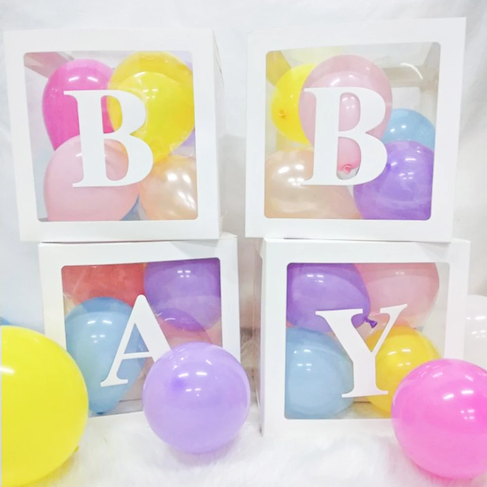 Clear Transparent Baby Shower Boxes Gender Reveal party supplies balloons box Gender Reveal Baby Blocks