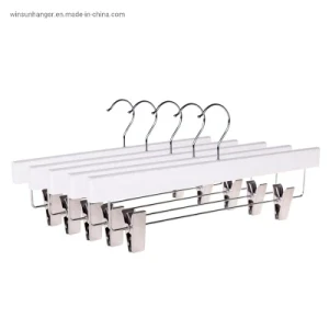 Clothes Store Fashion White Non-Slip Wooden Pants Cheap Hangers with Clips