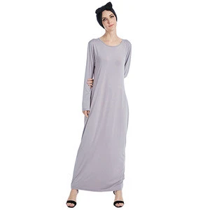 Comfortable Cotton Jersey Long Full  Dress Women Plain Color Underdress Islamic Clothing Wholesale