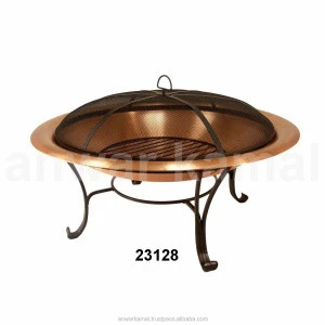 Copper Fire Pit With Hammered Black Iron Stand