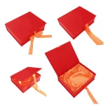 Custom art paper and grey Rigid Cardboard red Magnetic Bookshape Gift Box for wig, cloth, Packaging Box
