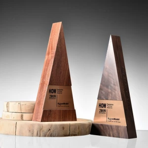 Custom crystal triangle handmade solid walnut wooden award plaques for business