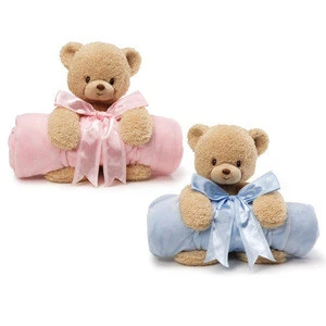 Custom Cute Cotton Baby Swaddle Blanket Pretty Plush Soft Pink Teddy Bear Polar Coral Fleece Baby Blanket