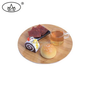Custom food grade eco friendly bamboo grain round snack serving tray with non slip coating