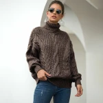 Custom Printed 100%acrylic  autumn and winter knitted turtleneck ladies sweater