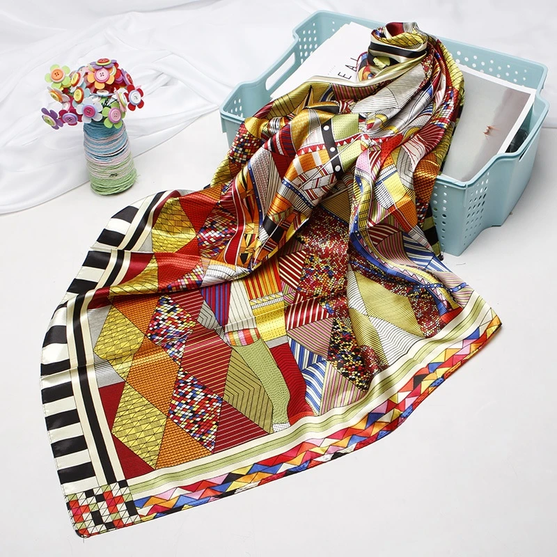 Custom tudung women 100% polyester screen printed silk square bawal