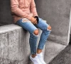 Custom wholesale new style fashion high quality blue slim fit ripped hole denim jeans men