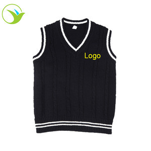 Custom woven logo black color kids primary school knitting school sweater vest with blazer