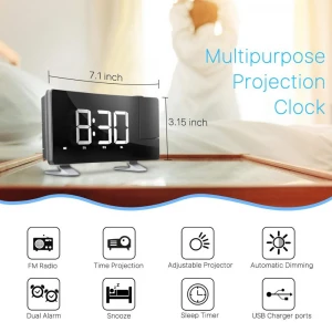 Digital Night LED Light USA Projection Alarm Clock With Wireless Phone Charger