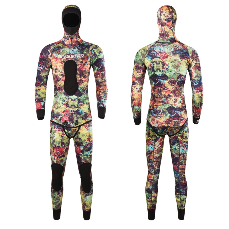 DIVESTAR 2021 New wholesale Opencell spearfishing wet suit,3mm5mm7mm Neoprene Men&#x27;s Hoodie  Spearfishing Wetsuit