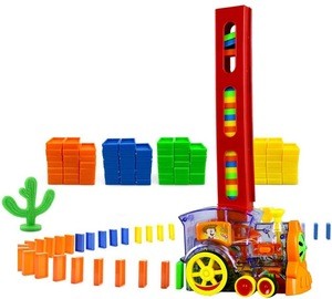 Domino Train 60PCS Blocks Rally Electric Toy Set Train Model with Lights and Sounds Construction and Stacking Toys