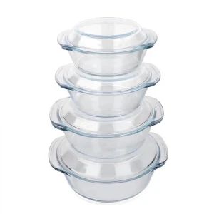 Factory supplier round tempered glass casserole cooking pot pyrex glass cookware sets
