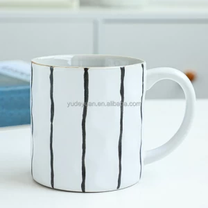 factory wholesale price simple retro modern line pattern customizable coffee korean mug ceramic tea cup mug