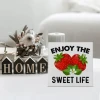 Farmhouse Strawberry Wood Box Sign Art Desk Decor Wood Block Sign Decor With Saying for Home Kitchen Tabletop Shelf Wall