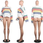 fashion new design  knitted pullover crew neck batwing long sleeve women rainbow sweater