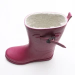 Fashionable Printing Kids Red Waterproof Thigh High Latex Rubber Rain Boots With Side Pull