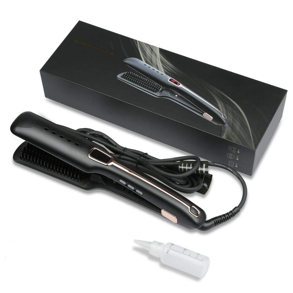 Fast Electric Smooth Brush Ceramic Hair Straightener Comb steam Flat Iron With LCD Straight Brush