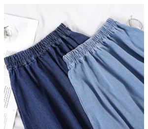 Female A-Line Long Denim Skirt Pockets Women High Waist Midi Jeans Skirts Dark Blue,Light Blue Plus Size Skirt