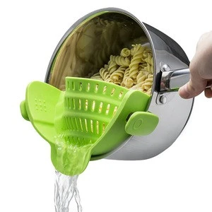 Food Grade Kitchen Snap &#39;N Strain Strainer, Clip On Silicone Colander, Fits all Pots and Bowls - Grey