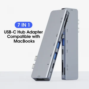 For Macbook Pro USB Hub 7 Port USB 3.0 Hub with PD Charging Port USB C Hub SD/TF Card Reader Slot Docking Station