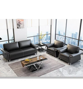 Foshan office furniture Parlor Sofa Black Living Room Furniture Prices Modern Office Sofa Set Imported Genuine Leather Sofa