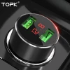 Free Shipping TOPK 15.5W 3.1A LED Display Auto-ID Aluminum Alloy Case Metal Dual Port Smart USB Car Charger