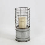 Galvanized Hurricane candle holder With Mesh at the top