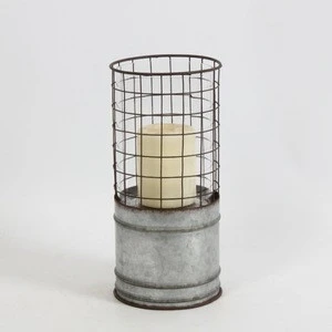 Galvanized Hurricane candle holder With Mesh at the top