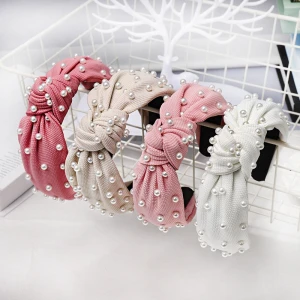 Girl Sweet Hairband Thick Ladies Bowknot Hair Sticks with pearl Solid Beauty Hair Accessories 11Colors