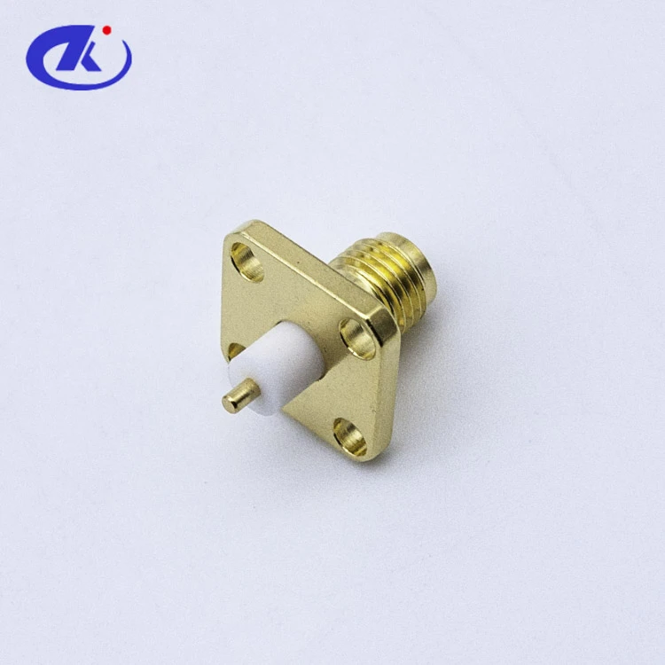 Gold plated RF coaxial SMA Female Solder type Flange 4 Hole Connector