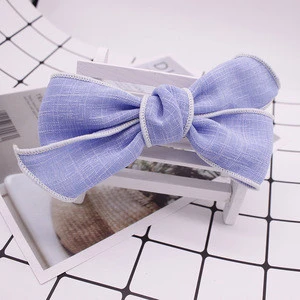 Hair Accessories Wholesale China Colorful Cheap Linen Material Hair Bow Barrettes