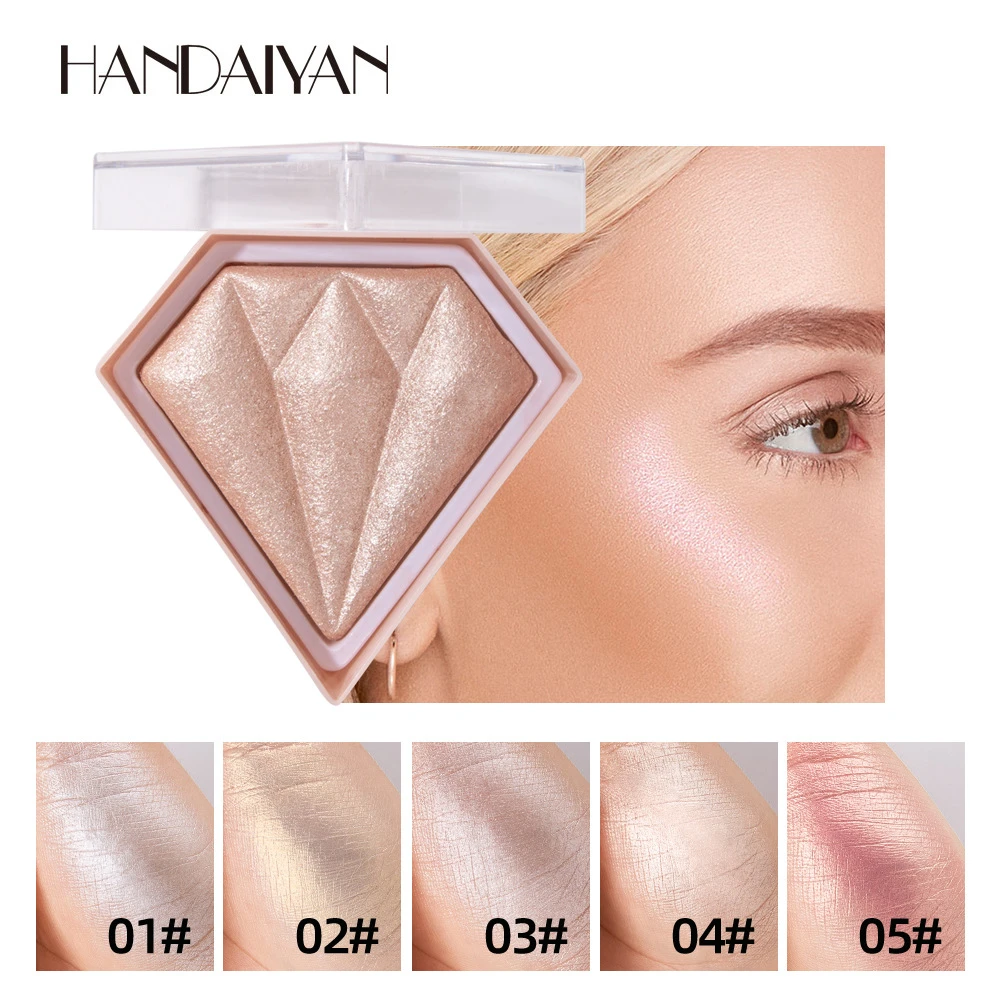 HANDAIYAN Diamond Highlighter Powder Palette 5 Colors Shimmer Face Glitter Highlighter Makeup Glow Contour Powder Beauty MOQ 3