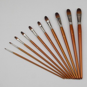 Handmade filbert nylon hair watercolor painting ,good quality artist paint brush set,12 Piece wood handle