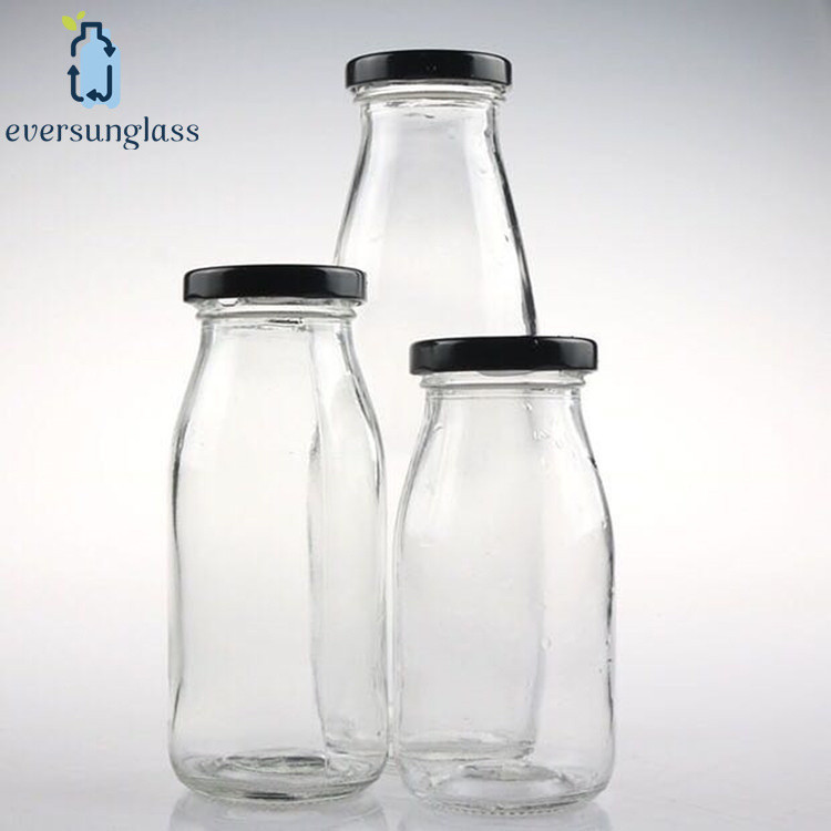 High Capacity 500ml Glass Milk Bottle with Metal Lids