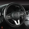 High Quality Cowhide Steering Wheel Cover Wear-Resistant Delicate Skin-Friendly Breathable Fresh Moisture-Absorbing Black Series