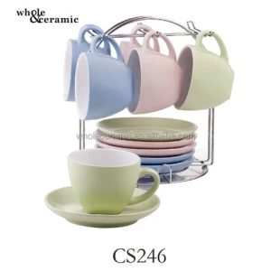 High Quality Food Safety Color Glazed Ceramic Tea Cup Set With Stand Ceramic Taza Mug With Rack