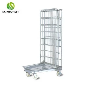 High Quality Industrial Foldable Wire Mesh Metal Storage Cages Roll Container With 4 Wheels